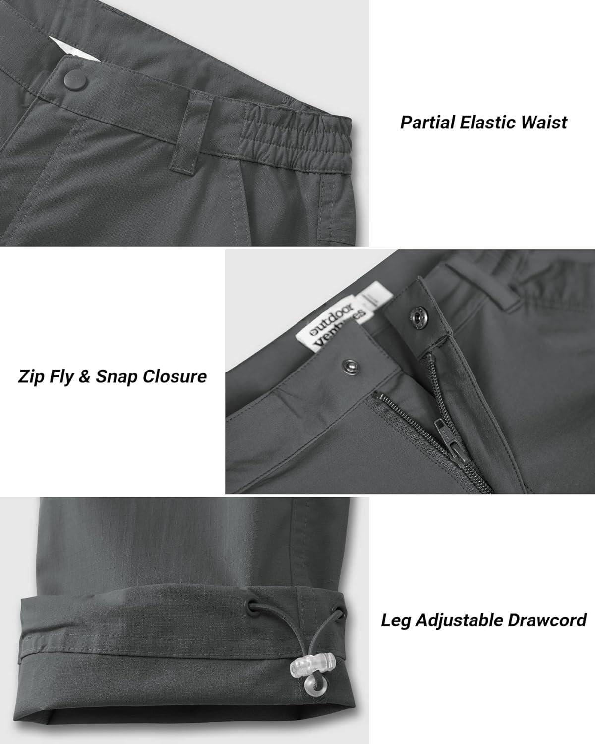Outdoor Ventures Men’s Hiking Pants Lightweight Water Resistant Cargo Work Pants Ripstop Outdoor Pants for Tactical Travel(Grey- Thin)