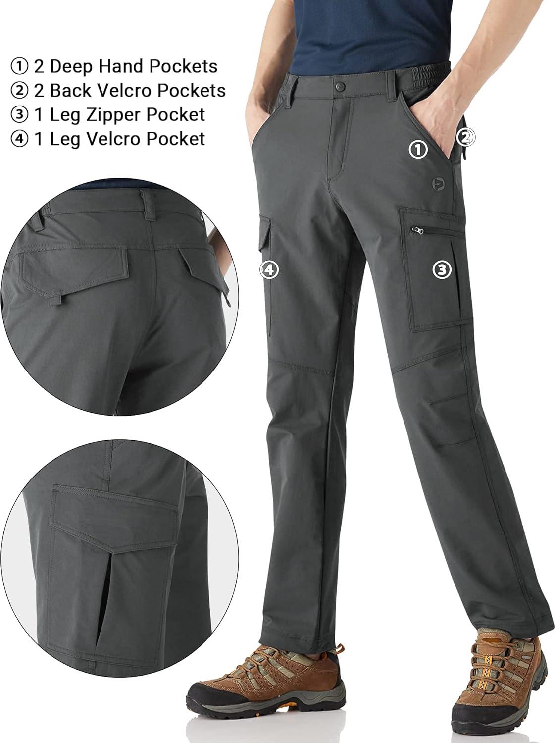 Outdoor Ventures Men’s Hiking Pants Lightweight Water Resistant Cargo Work Pants Ripstop Outdoor Pants for Tactical Travel(Grey- Thin)