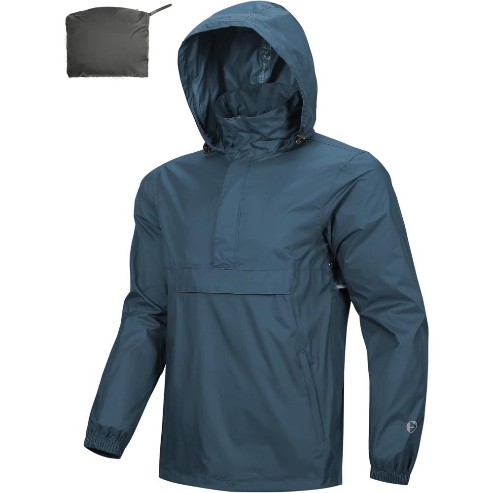 Outdoor Ventures Men’s Rain Jacket Waterproof Lightweight Packable Rain Pullover for Hiking Golf Running(Royal Blue)