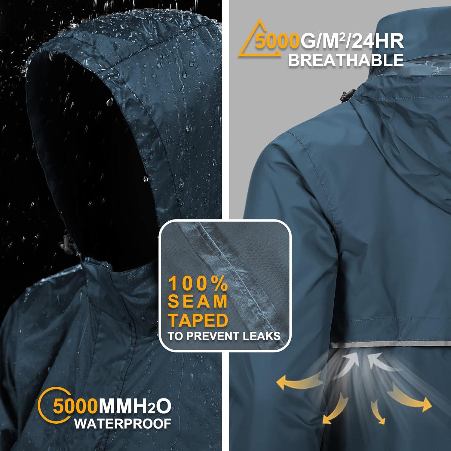 Outdoor Ventures Men’s Rain Jacket Waterproof Lightweight Packable Rain Pullover for Hiking Golf Running(Royal Blue)