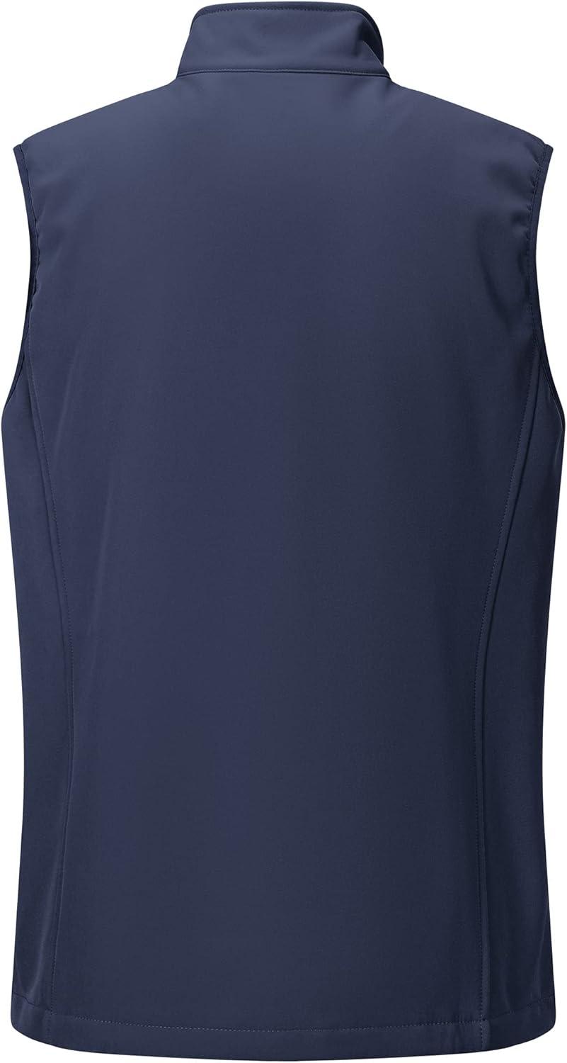 Outdoor Ventures Men’s Running Vest Outerwear, Lightweight Windproof Fleece-Lined Softshell Sleeveless Jacket for Golf(Dark Denim-7 Pockets)