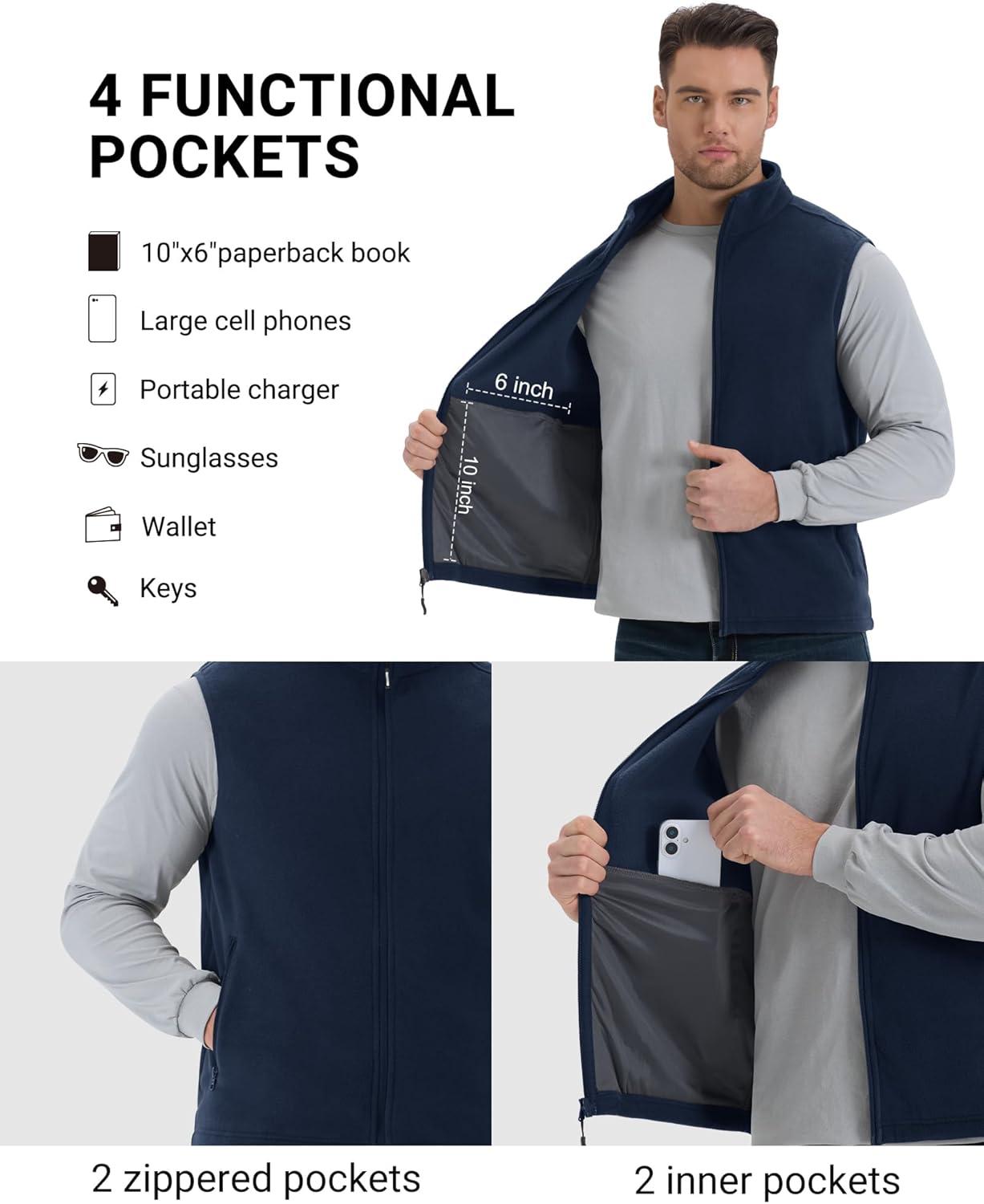 Outdoor Ventures Men’s Full-Zip Polar Fleece Vest Outerwear Lightweight Warm Casual Sleeveless Jacket for Fall & Winter(Navy)