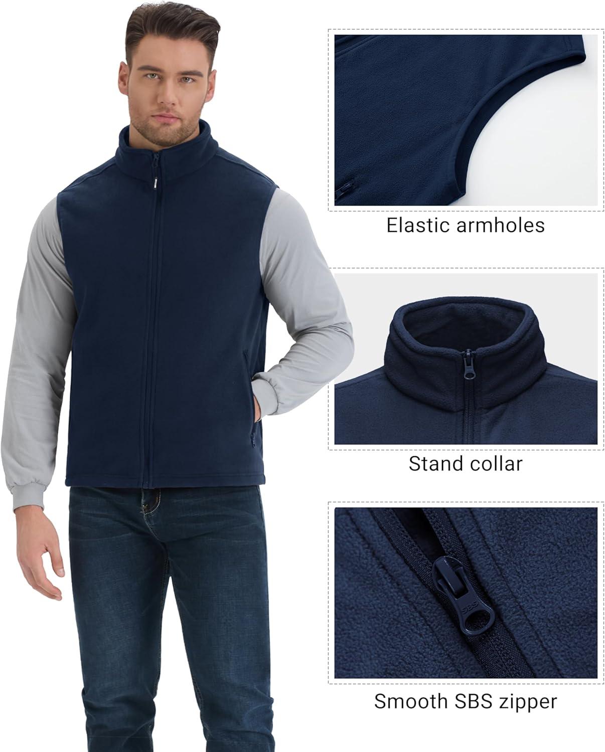 Outdoor Ventures Men’s Full-Zip Polar Fleece Vest Outerwear Lightweight Warm Casual Sleeveless Jacket for Fall & Winter(Navy)