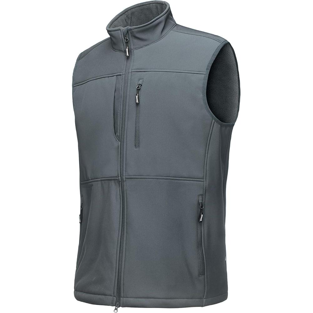Outdoor Ventures Men’s Running Vest Outerwear, Lightweight Windproof Fleece-Lined Softshell Sleeveless Jacket for Golf(Cool Grey-7 Pockets)