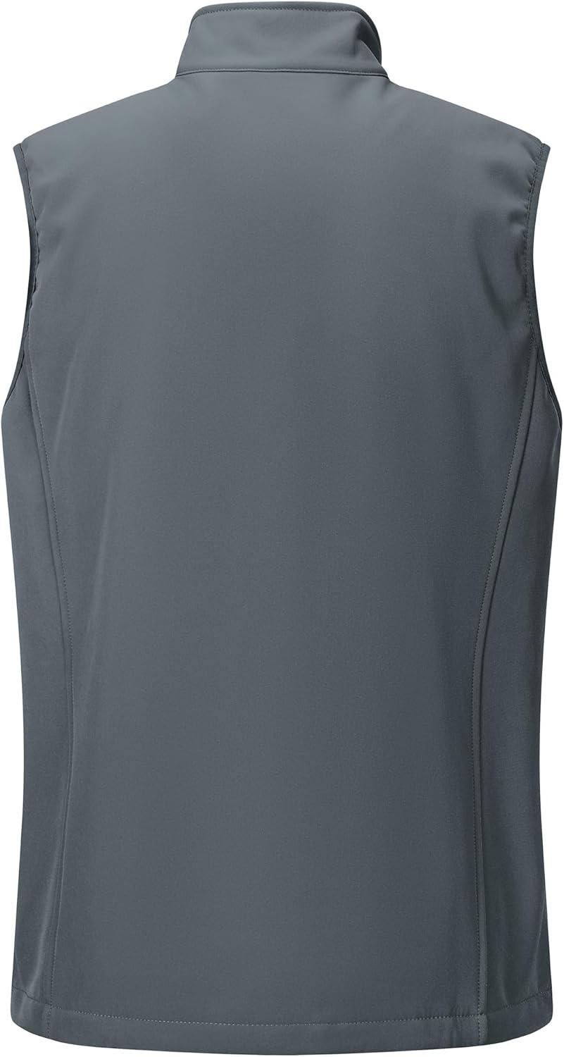 Outdoor Ventures Men’s Running Vest Outerwear, Lightweight Windproof Fleece-Lined Softshell Sleeveless Jacket for Golf(Cool Grey-7 Pockets)
