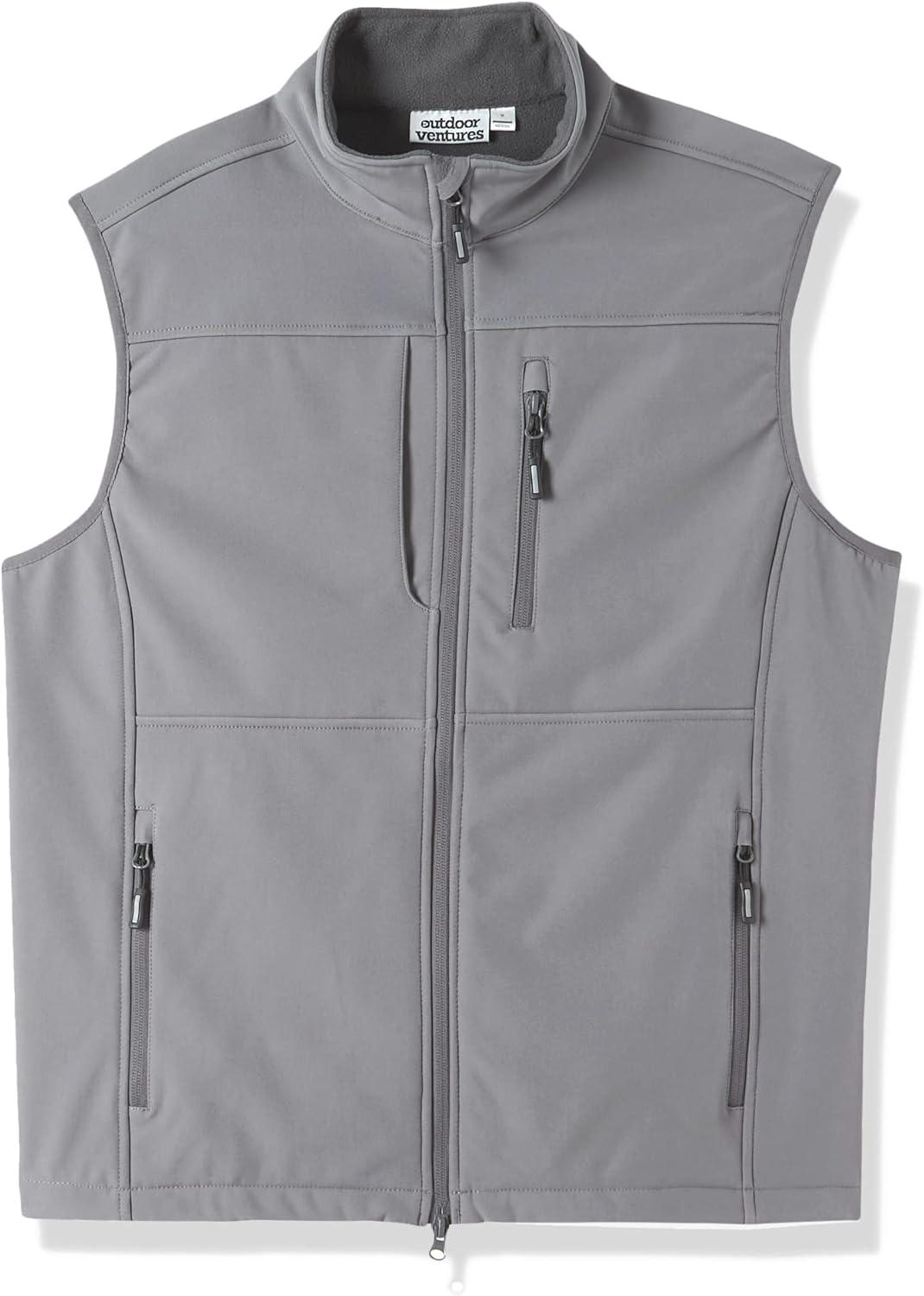 Outdoor Ventures Men’s Running Vest Outerwear, Lightweight Windproof Fleece-Lined Softshell Sleeveless Jacket for Golf(Cool Grey-7 Pockets)