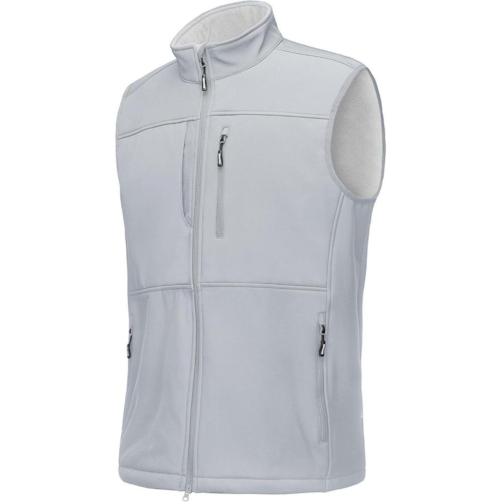 Outdoor Ventures Men’s Running Vest Outerwear, Lightweight Windproof Fleece-Lined Softshell Sleeveless Jacket for Golf(Silver Grey-7 Pockets)