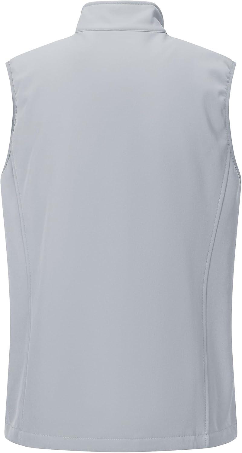 Outdoor Ventures Men’s Running Vest Outerwear, Lightweight Windproof Fleece-Lined Softshell Sleeveless Jacket for Golf(Silver Grey-7 Pockets)