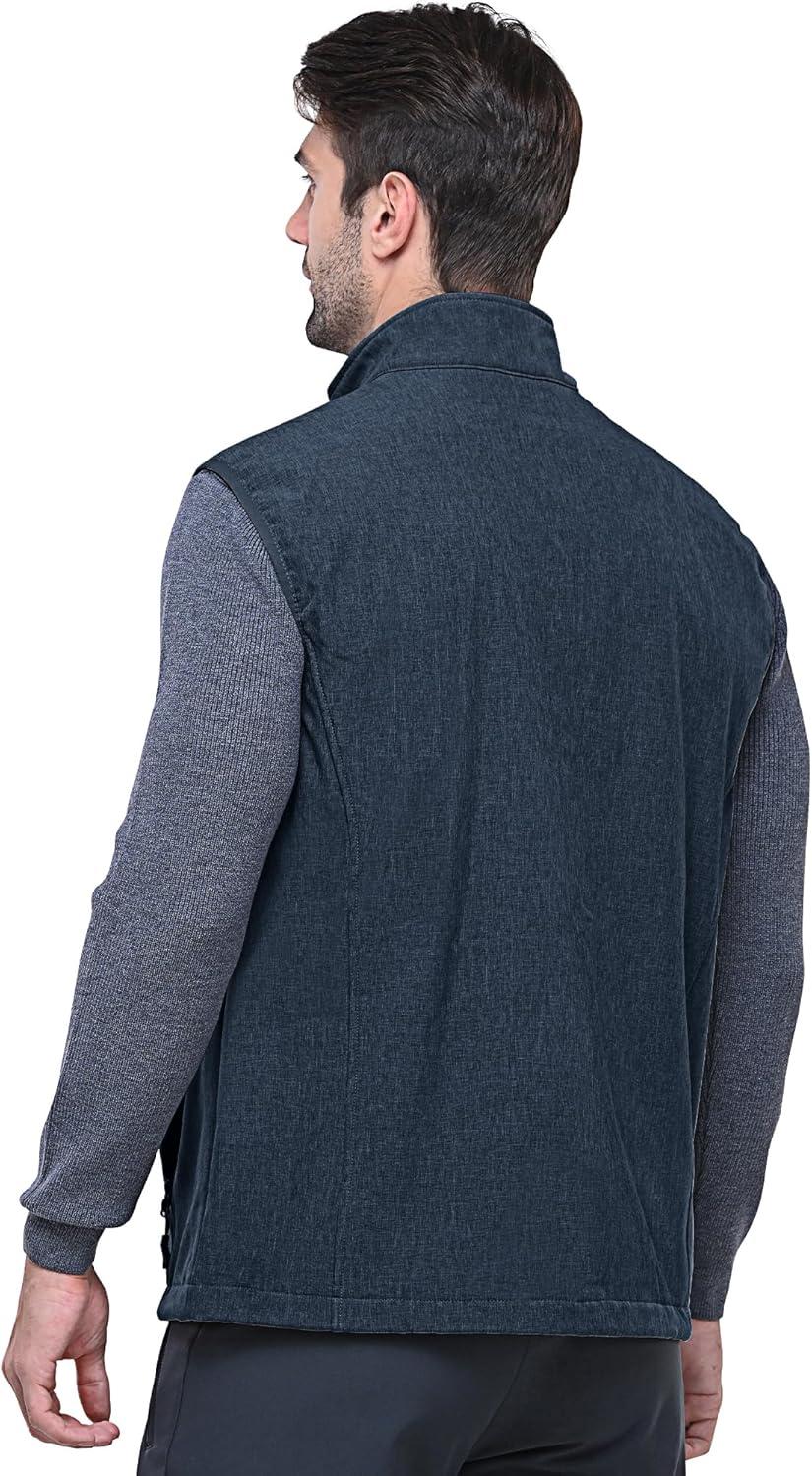 Outdoor Ventures Men’s Running Vest Outerwear, Lightweight Windproof Fleece-Lined Softshell Sleeveless Jacket for Golf(Navy Heather-7 Pockets)