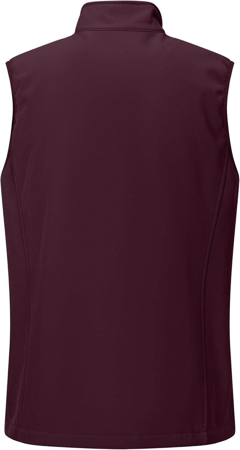 Outdoor Ventures Men’s Running Vest Outerwear, Lightweight Windproof Fleece-Lined Softshell Sleeveless Jacket for Golf(Burgundy-7 Pockets)