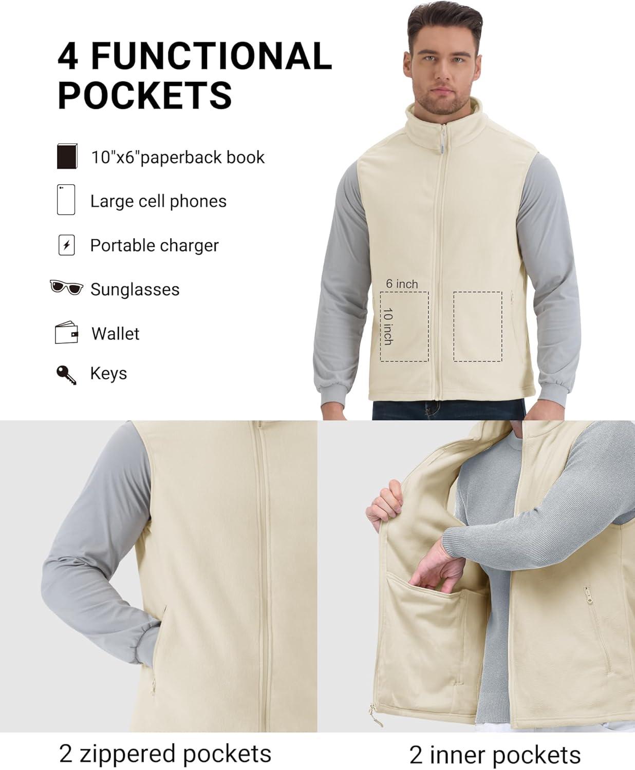 Outdoor Ventures Men’s Full-Zip Polar Fleece Vest Outerwear Lightweight Warm Casual Sleeveless Jacket for Fall & Winter(Moonlight)