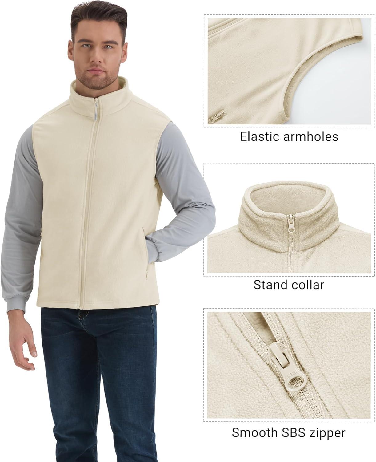 Outdoor Ventures Men’s Full-Zip Polar Fleece Vest Outerwear Lightweight Warm Casual Sleeveless Jacket for Fall & Winter(Moonlight)