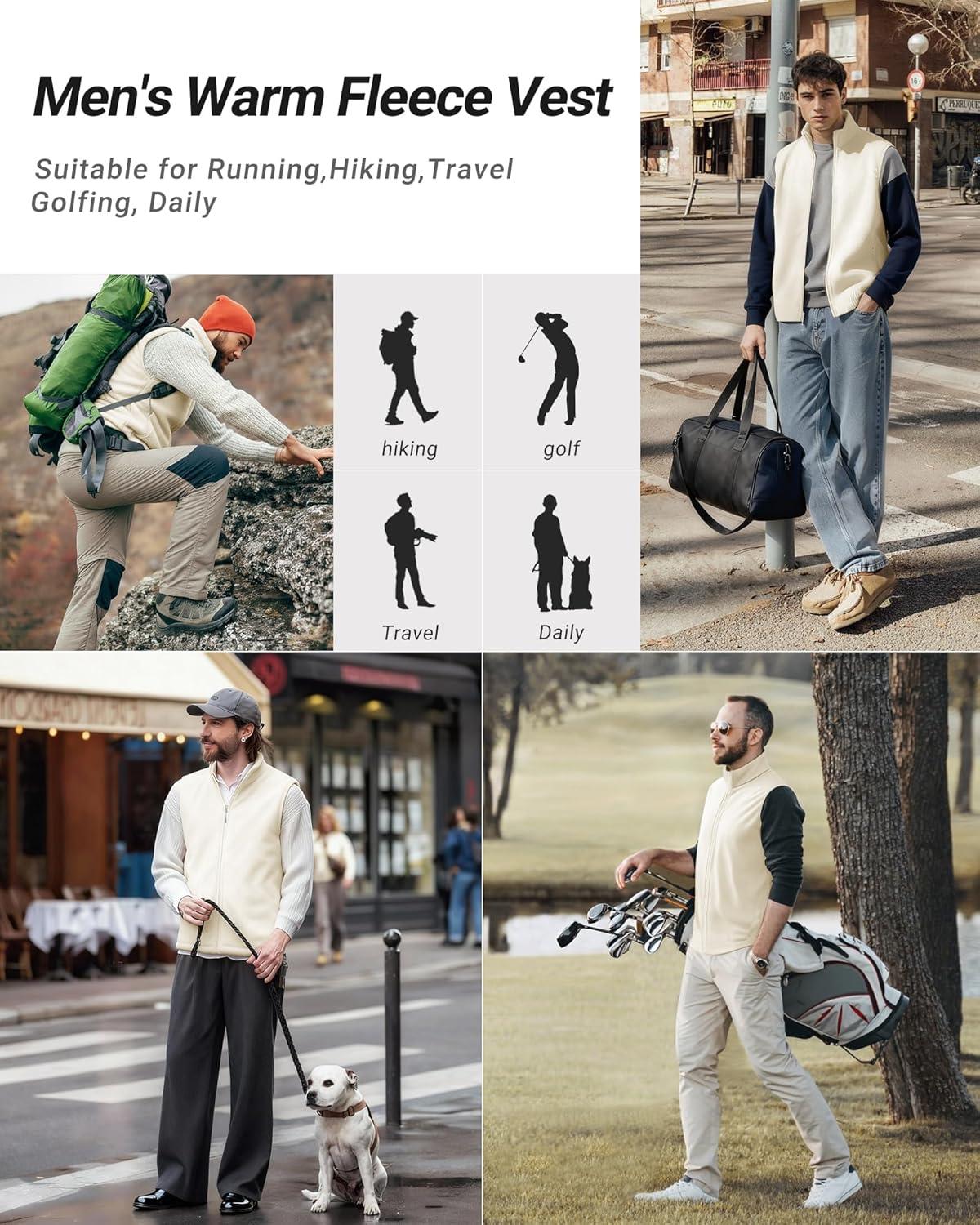 Outdoor Ventures Men’s Full-Zip Polar Fleece Vest Outerwear Lightweight Warm Casual Sleeveless Jacket for Fall & Winter(Moonlight)