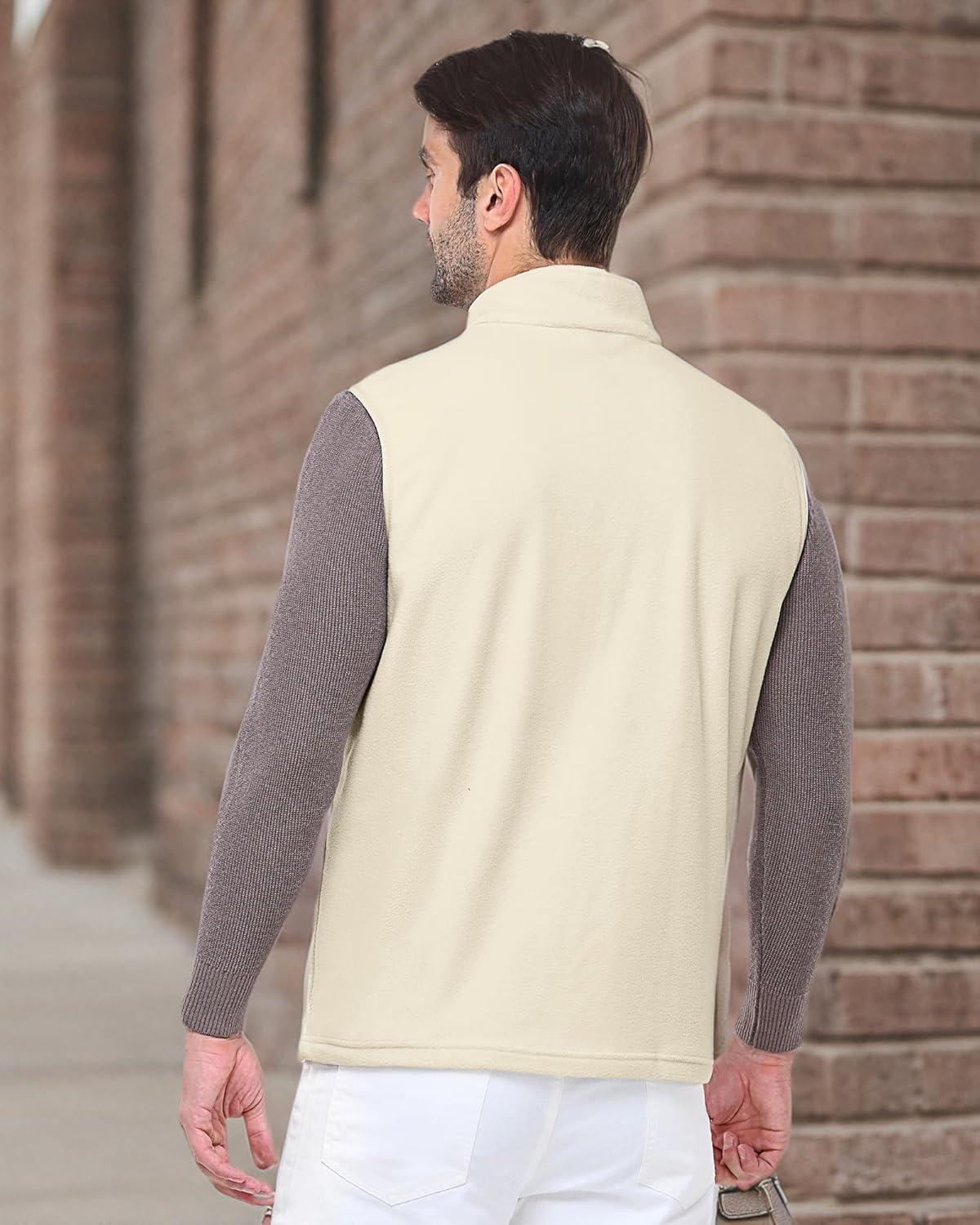 Outdoor Ventures Men’s Full-Zip Polar Fleece Vest Outerwear Lightweight Warm Casual Sleeveless Jacket for Fall & Winter(Moonlight)