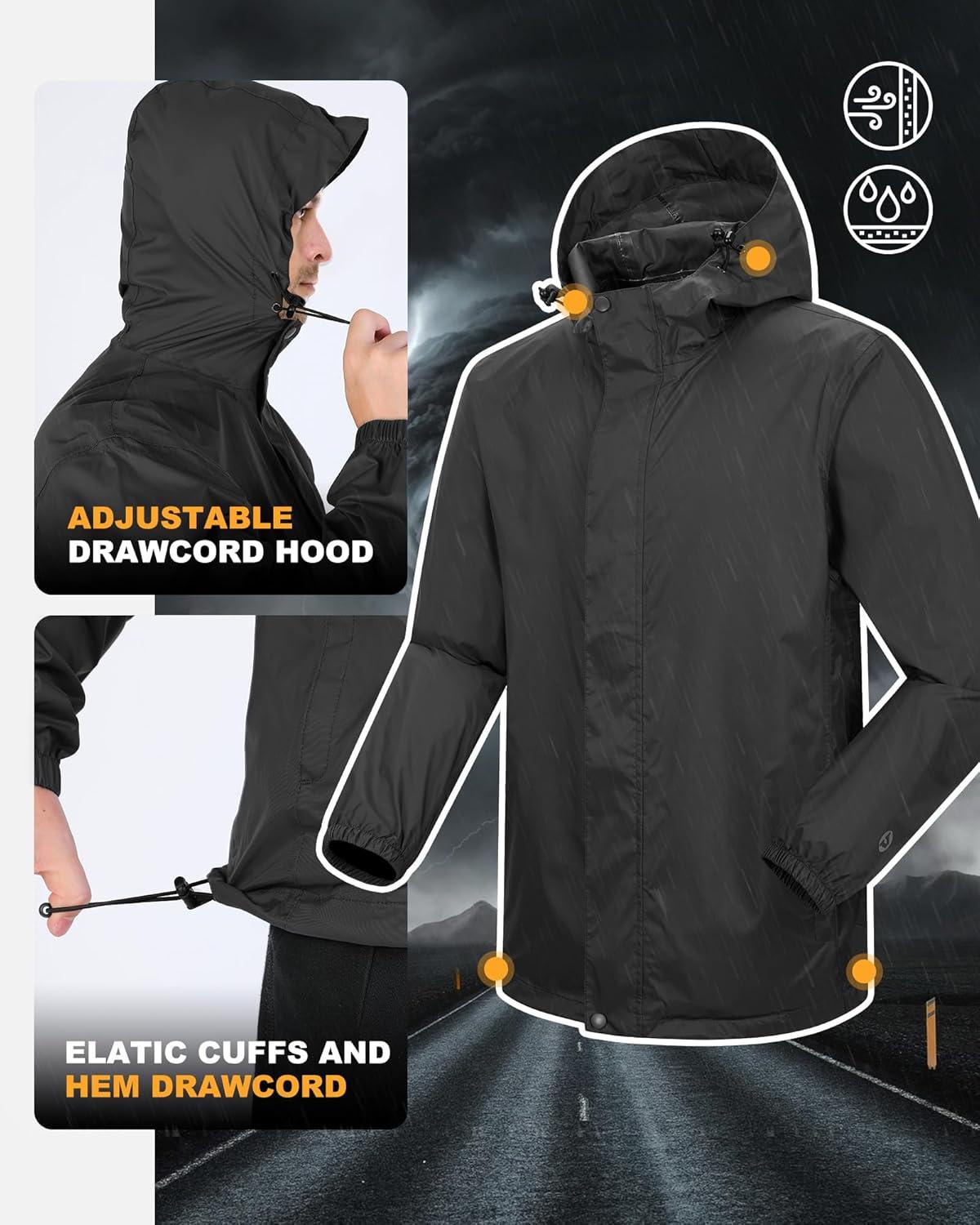 Outdoor Ventures Packable Rain Suit for Men Lightweight Waterproof Breathable Rain Gear for golf Rain Jacket Pants(Black)