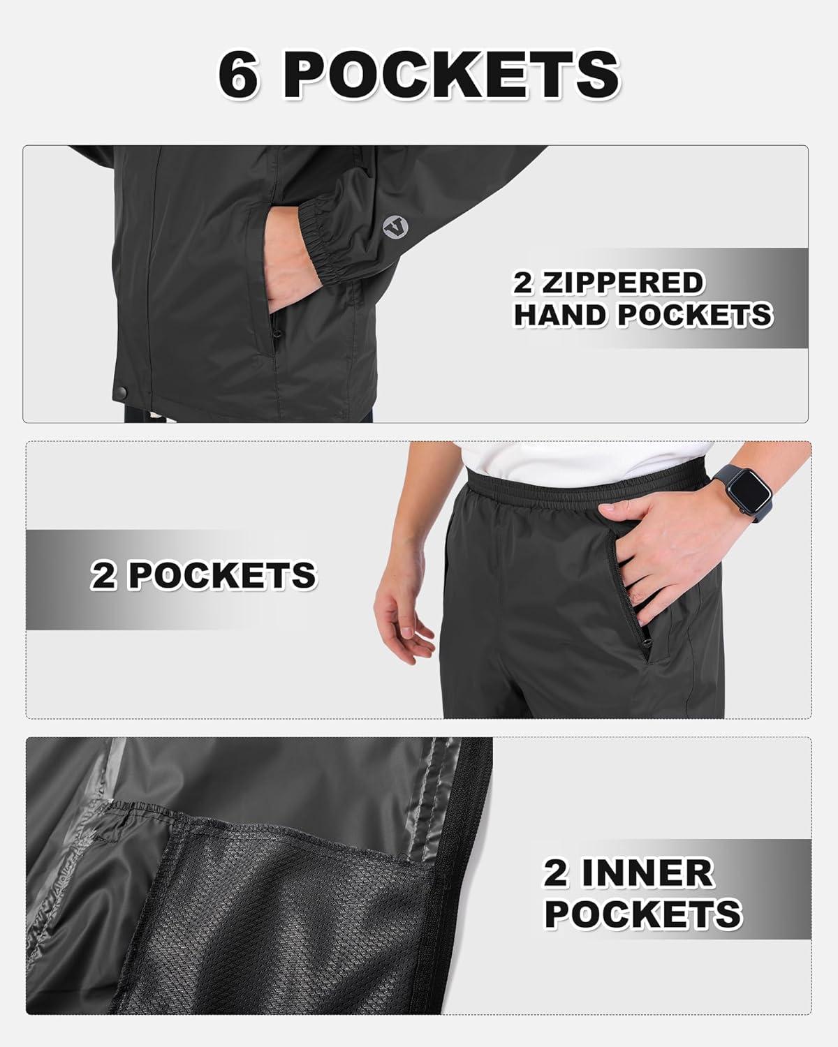 Outdoor Ventures Packable Rain Suit for Men Lightweight Waterproof Breathable Rain Gear for golf Rain Jacket Pants(Black)
