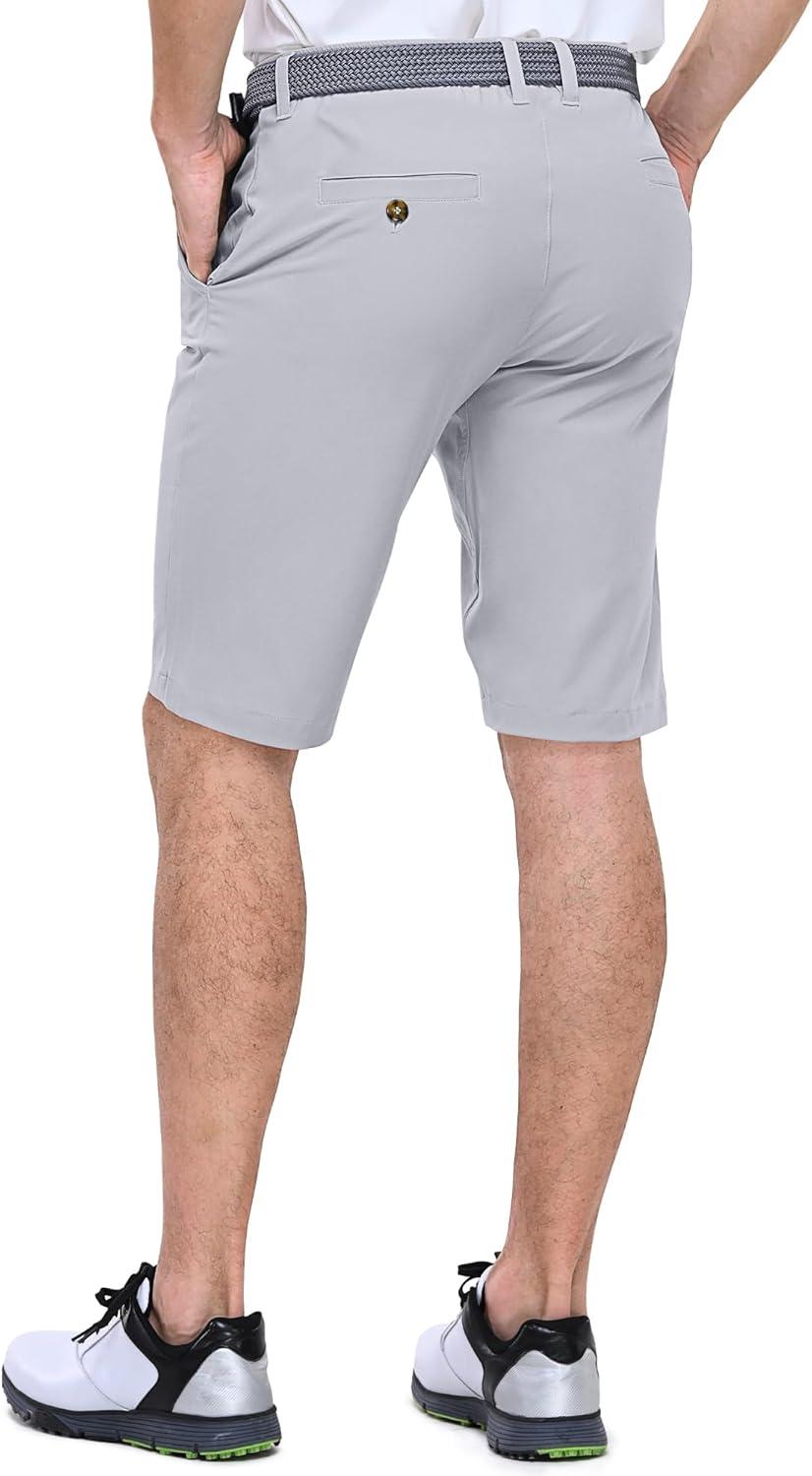 Outdoor Ventures Men’s Golf Shorts 11″ Inseam Classic-Fit Flat Front Stretch Casual Shorts with Pockets Summer Hiking Travel(Silver)