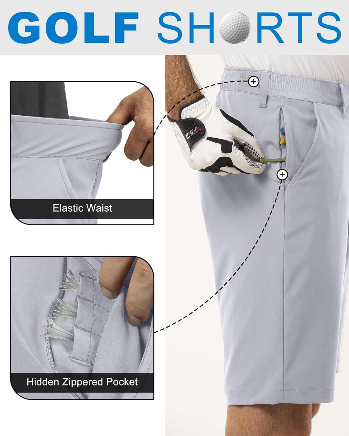 Outdoor Ventures Men’s Golf Shorts 11″ Inseam Classic-Fit Flat Front Stretch Casual Shorts with Pockets Summer Hiking Travel(Silver)