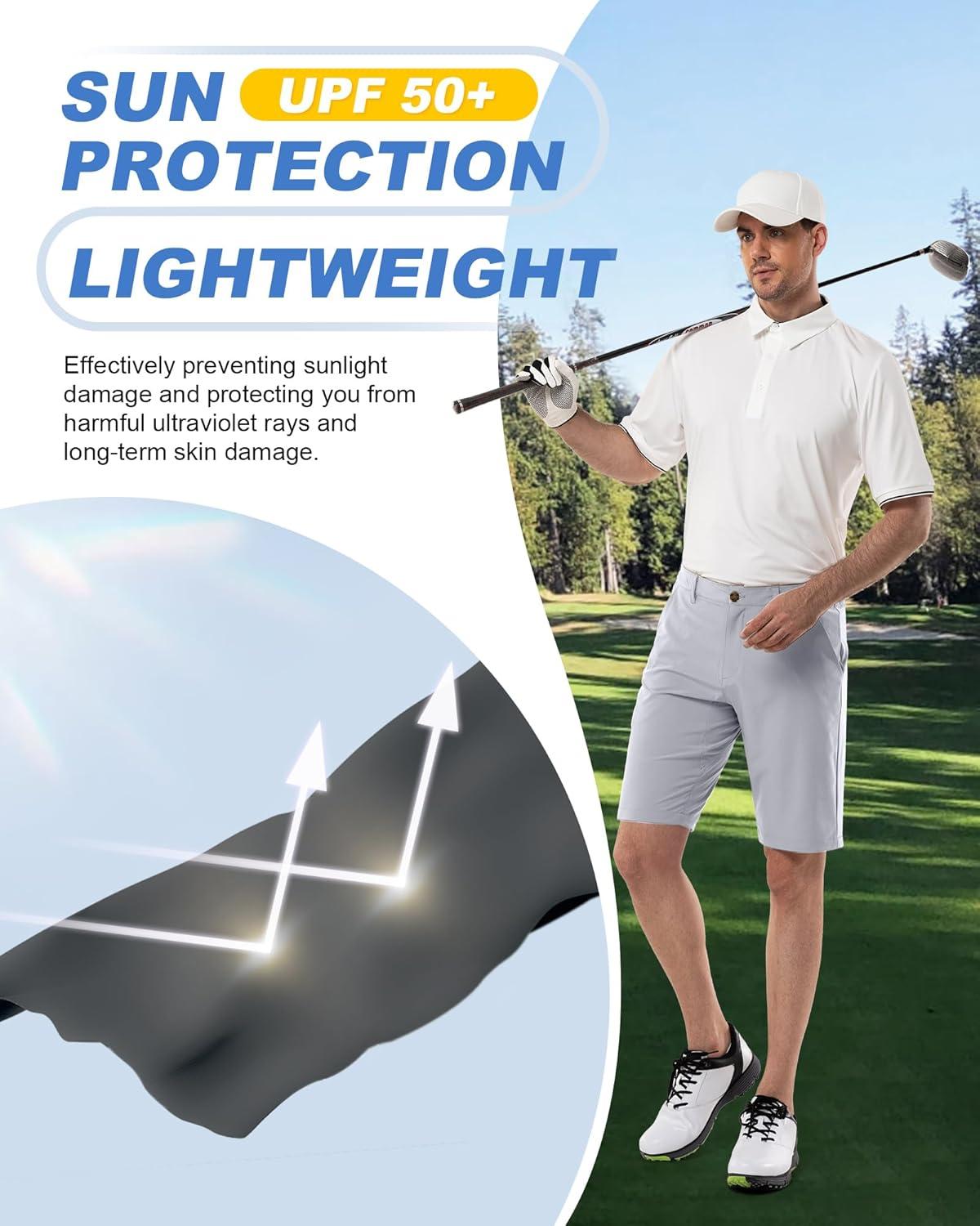 Outdoor Ventures Men’s Golf Shorts 11″ Inseam Classic-Fit Flat Front Stretch Casual Shorts with Pockets Summer Hiking Travel(Silver)
