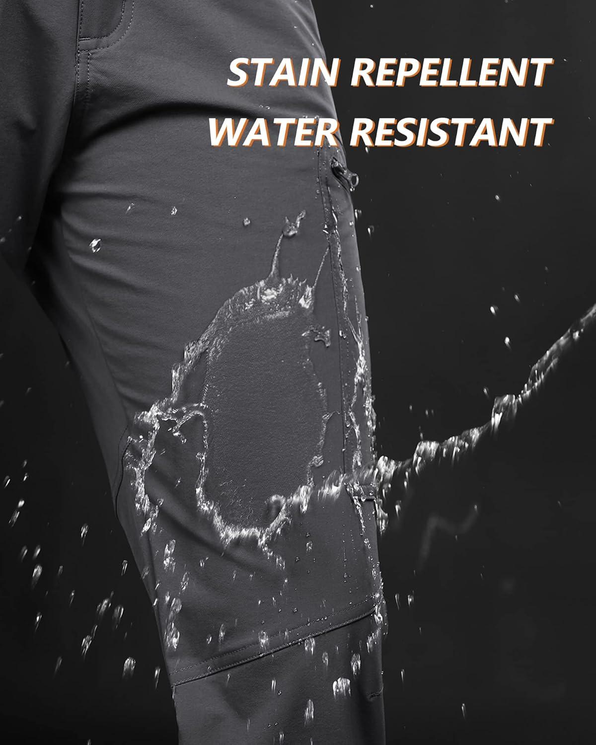 Outdoor Ventures Men’s Hiking Pants Lightweight Water Resistant Cargo Work Pants Ripstop Outdoor Pants for Tactical Travel(Grey- Upgrade)