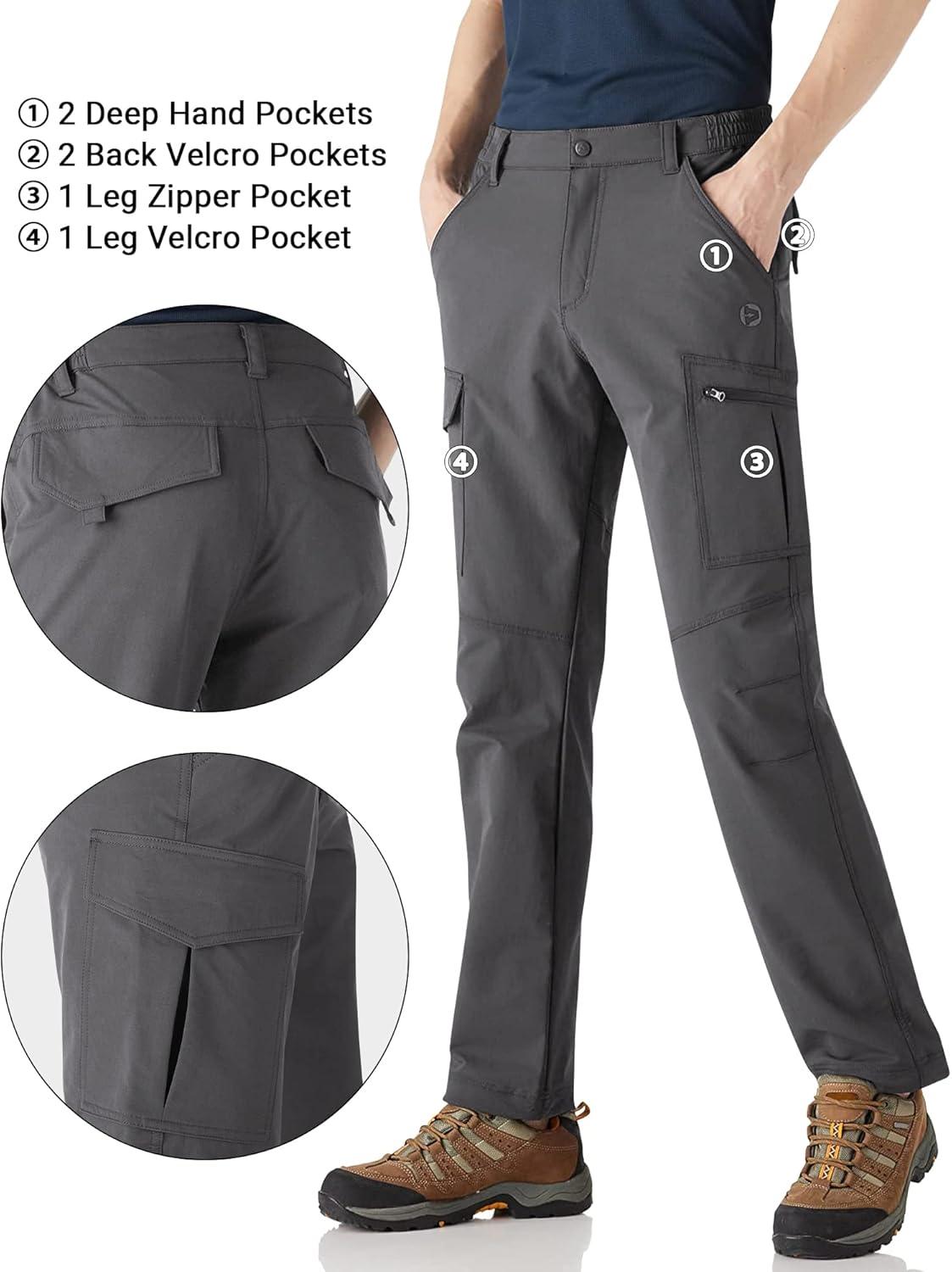 Outdoor Ventures Men’s Hiking Pants Lightweight Water Resistant Cargo Work Pants Ripstop Outdoor Pants for Tactical Travel(Grey- Upgrade)