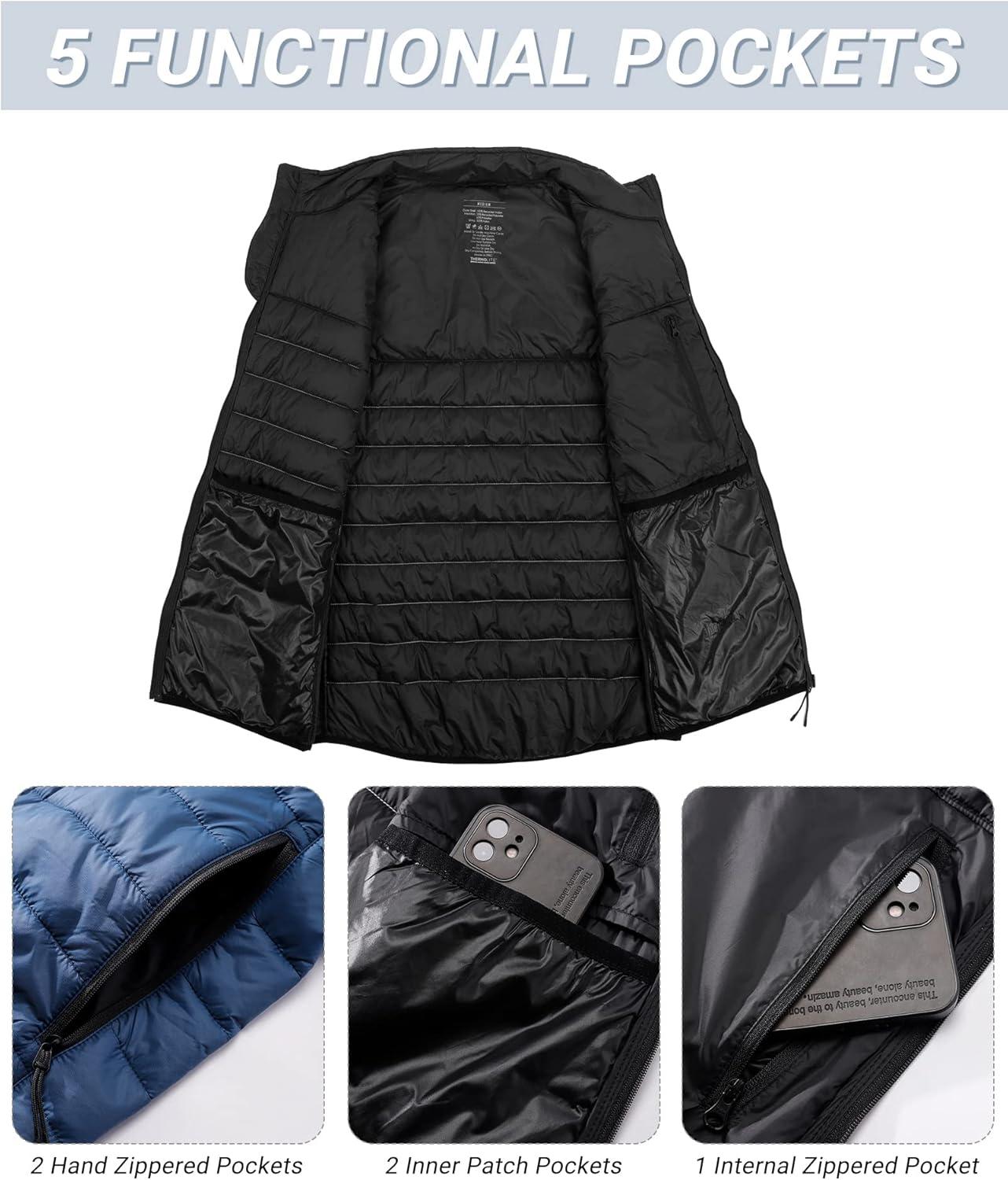 Outdoor Ventures Men’s Lightweight Puffer Vest Outerwear Warm Quilted Sleeveless Packable Winter Jacket for Hiking Running(Black/Blue)