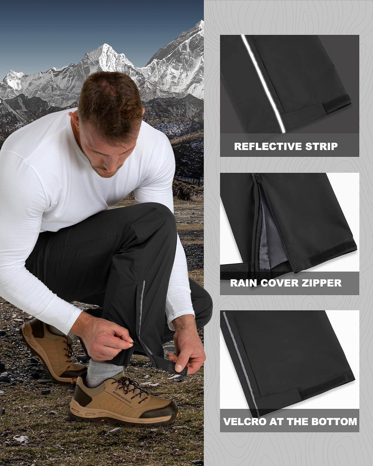 Outdoor Ventures Men’s Rain Pants Waterproof Rain Overall Pants Windproof Packable Rain Outdoor Pants for Hiking Fishig Golf(Black)