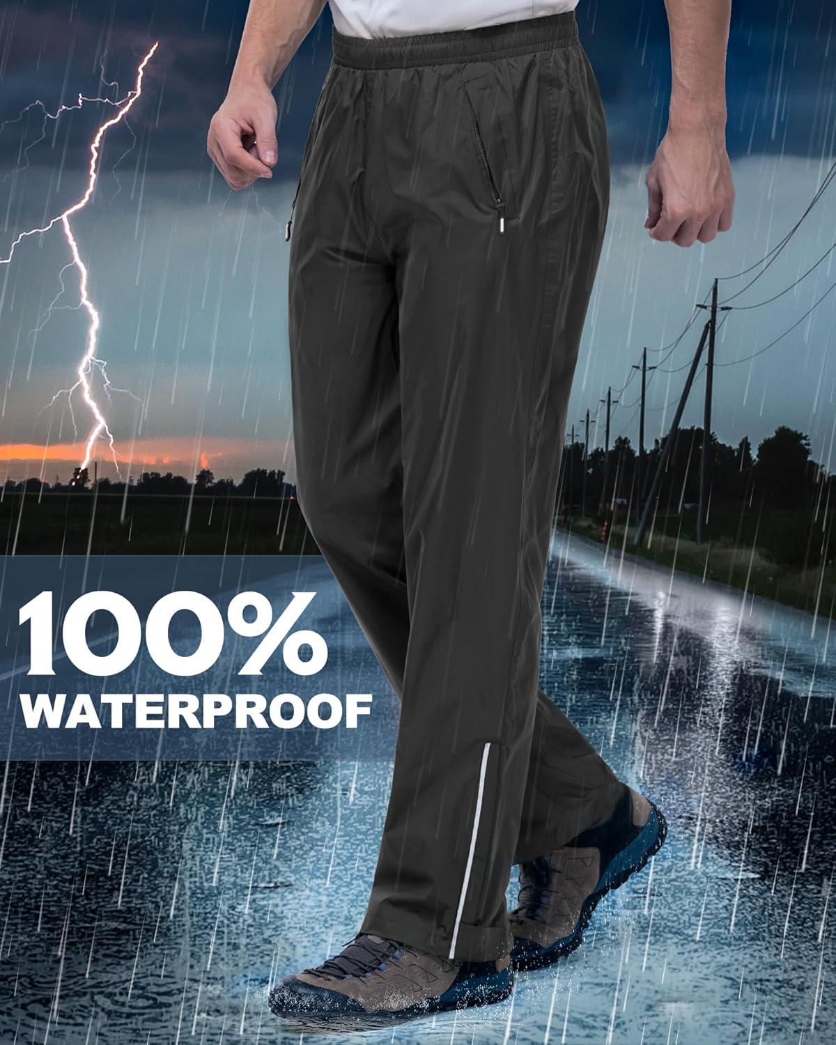 Outdoor Ventures Men’s Rain Pants Waterproof Rain Overall Pants Windproof Packable Rain Outdoor Pants for Hiking Fishig Golf(Black)