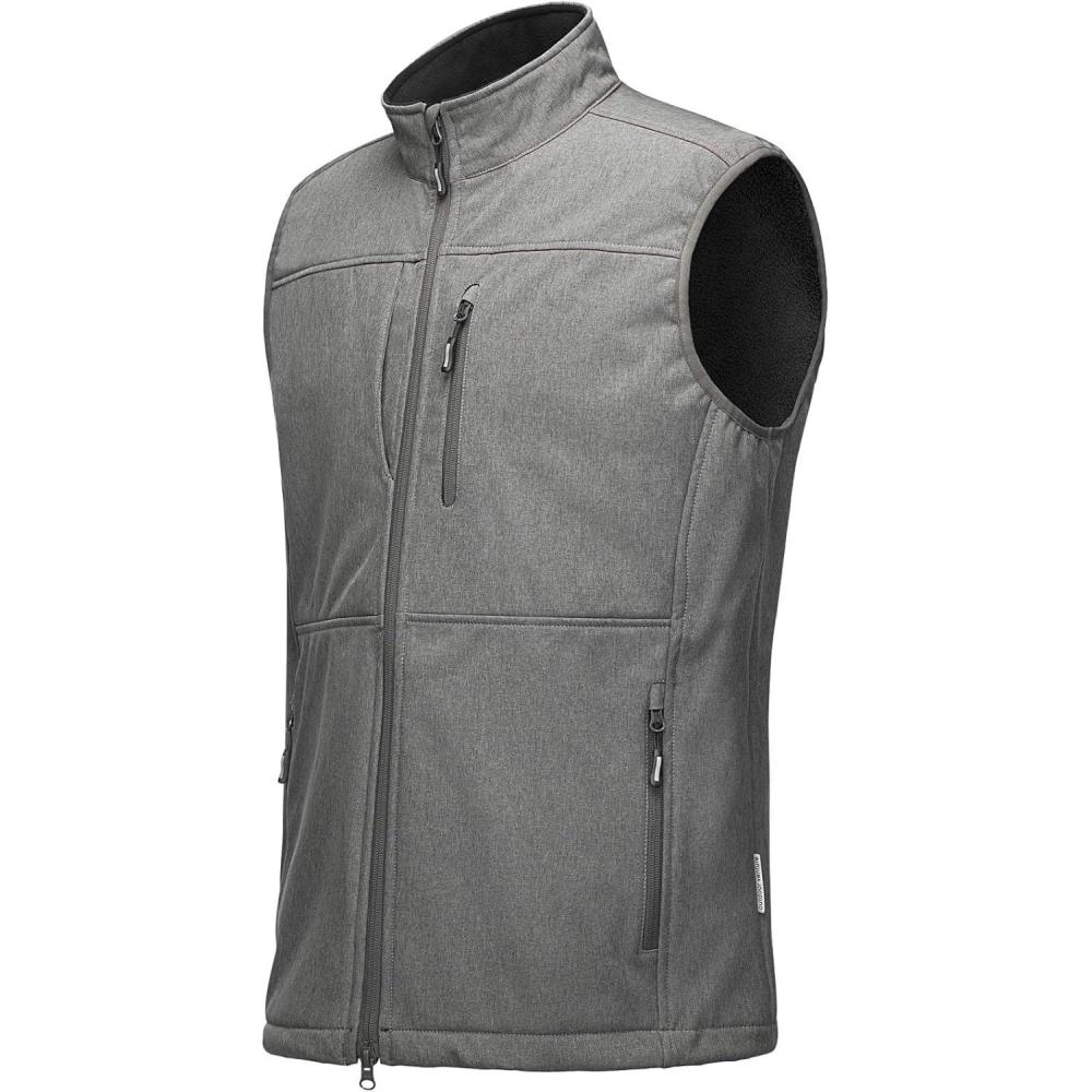 Outdoor Ventures Men’s Running Vest Outerwear, Lightweight Windproof Fleece-Lined Softshell Sleeveless Jacket for Golf(Dark Alloy-7 Pockets)