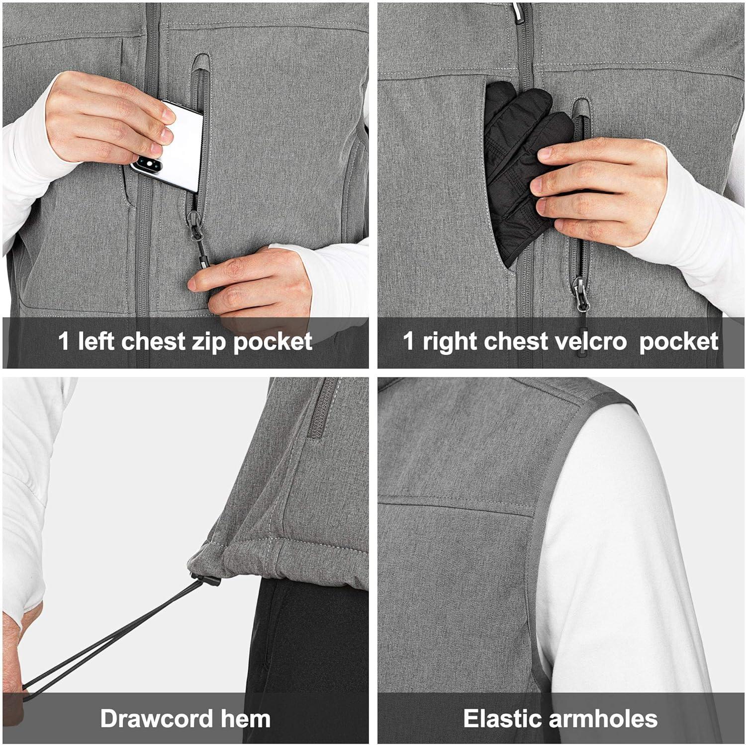 Outdoor Ventures Men’s Running Vest Outerwear, Lightweight Windproof Fleece-Lined Softshell Sleeveless Jacket for Golf(Dark Alloy-7 Pockets)