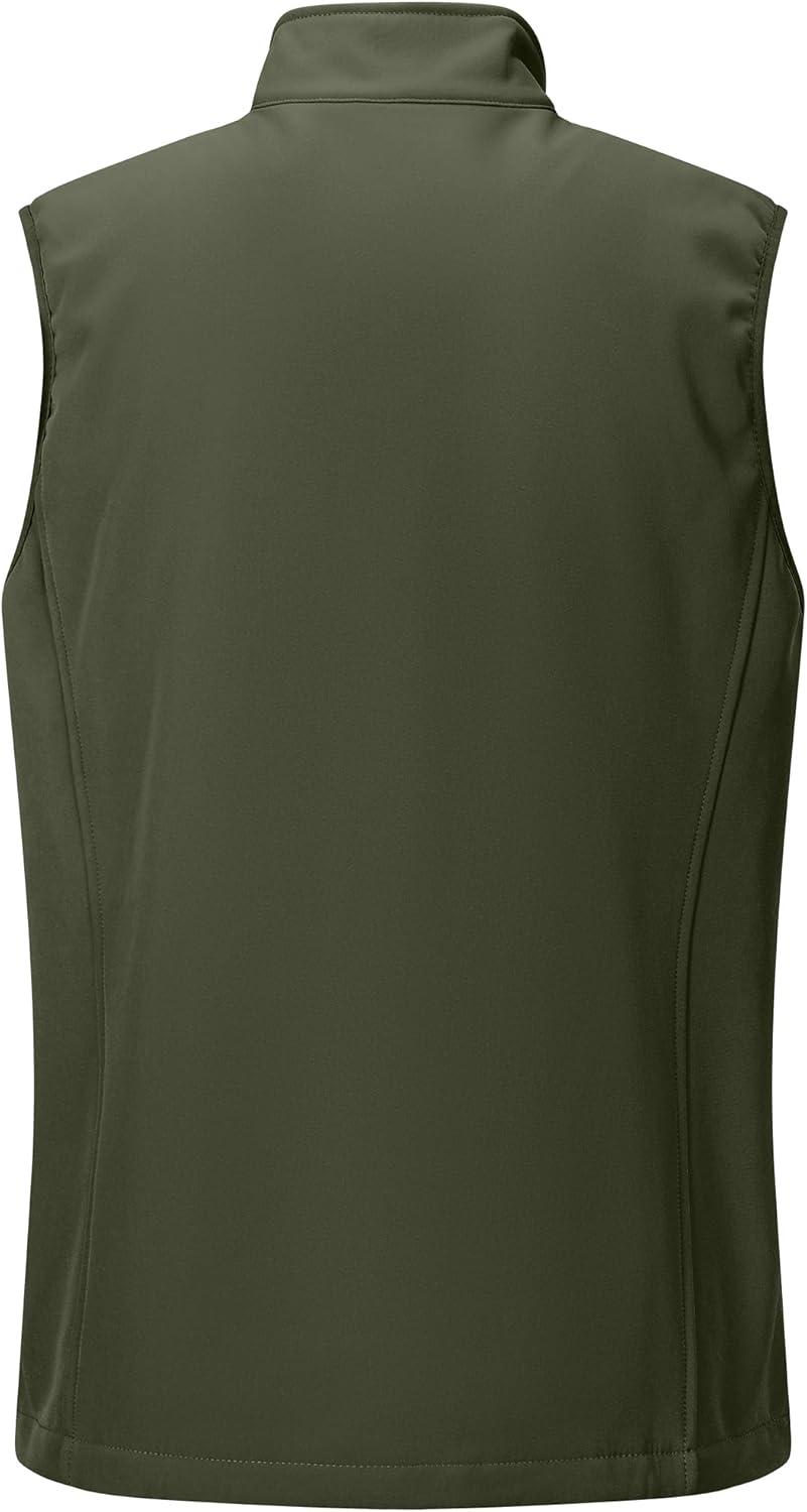 Outdoor Ventures Men’s Running Vest Outerwear, Lightweight Windproof Fleece-Lined Softshell Sleeveless Jacket for Golf(Army Green-7 Pockets)