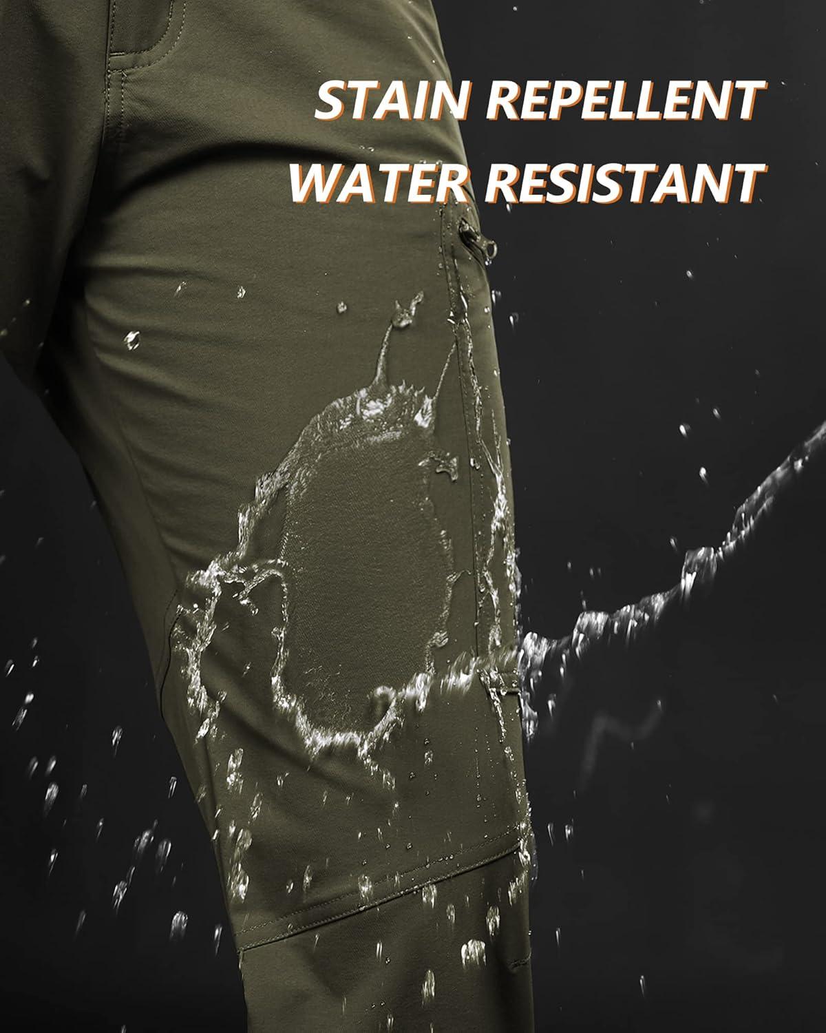 Outdoor Ventures Men’s Hiking Pants Lightweight Water Resistant Cargo Work Pants Ripstop Outdoor Pants for Tactical Travel(Amy Green- Upgrade)