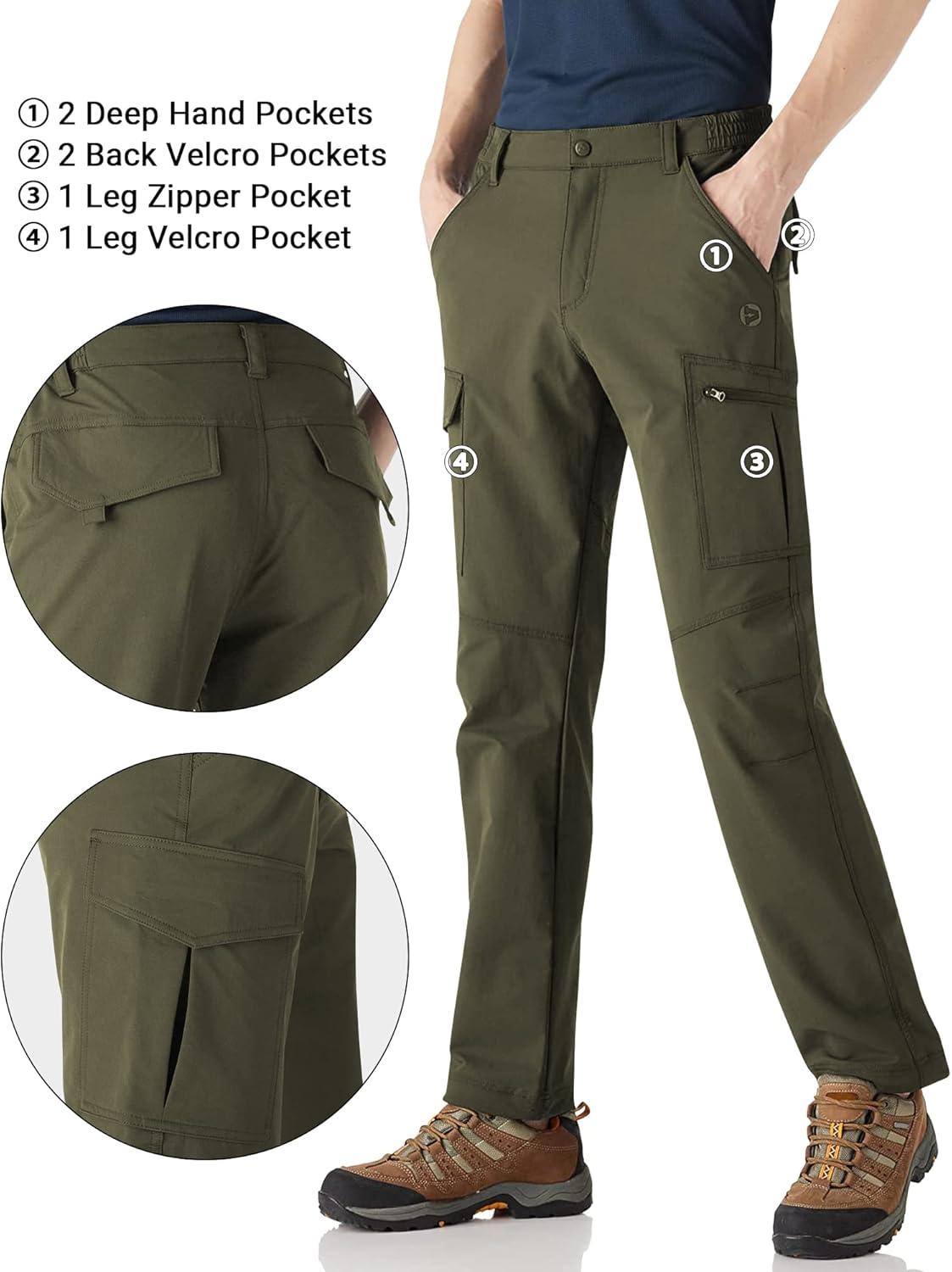 Outdoor Ventures Men’s Hiking Pants Lightweight Water Resistant Cargo Work Pants Ripstop Outdoor Pants for Tactical Travel(Amy Green- Upgrade)