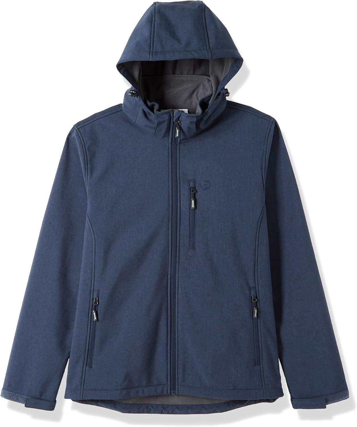 Outdoor Ventures Men’s Lightweight Softshell Jacket Fleece Lined Hooded Water Resistant Winter Hiking Windbreaker Jackets(Midnight Blue Heather-removable Hood)
