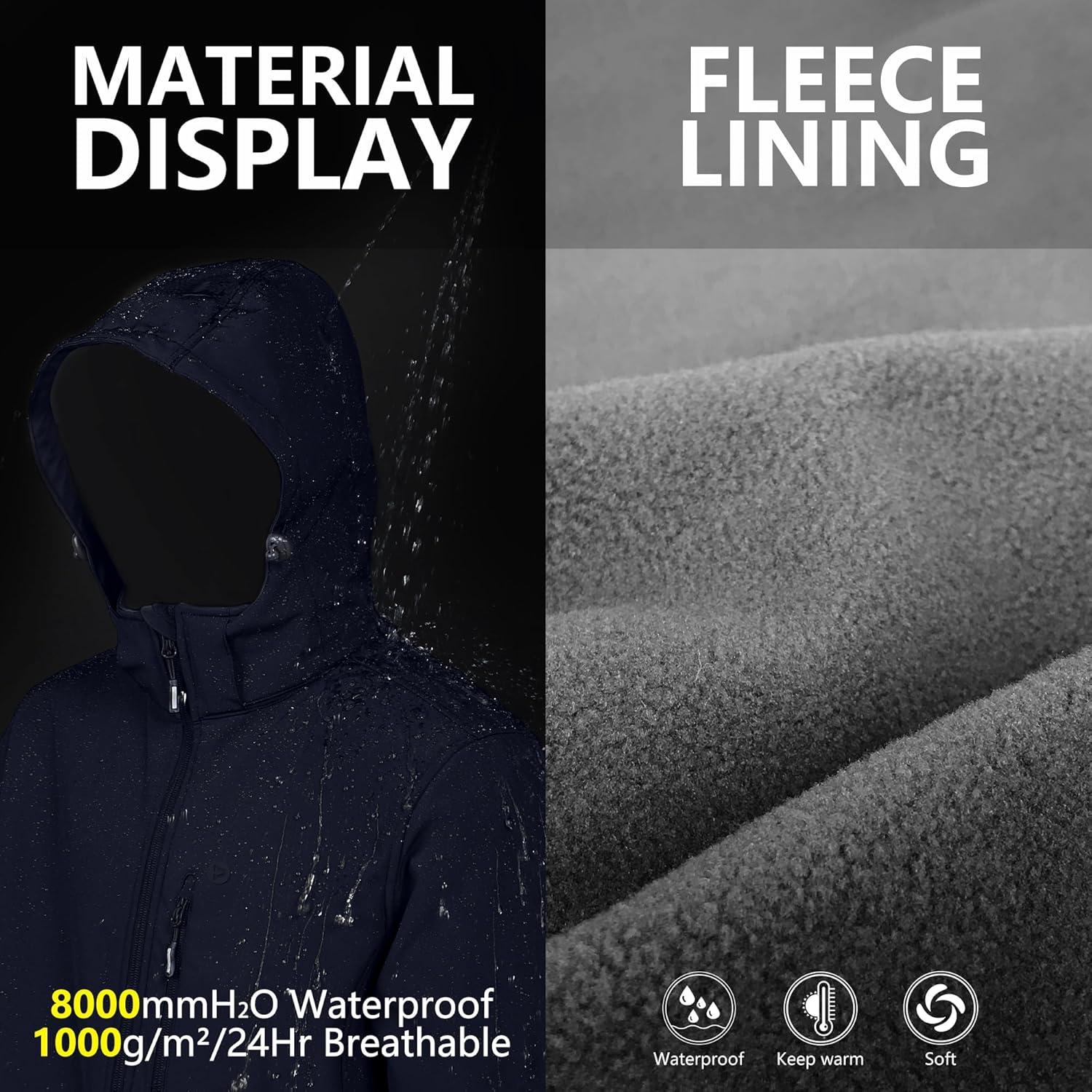 Outdoor Ventures Men’s Lightweight Softshell Jacket Fleece Lined Hooded Water Resistant Winter Hiking Windbreaker Jackets(Deep Blue-removable Hood)