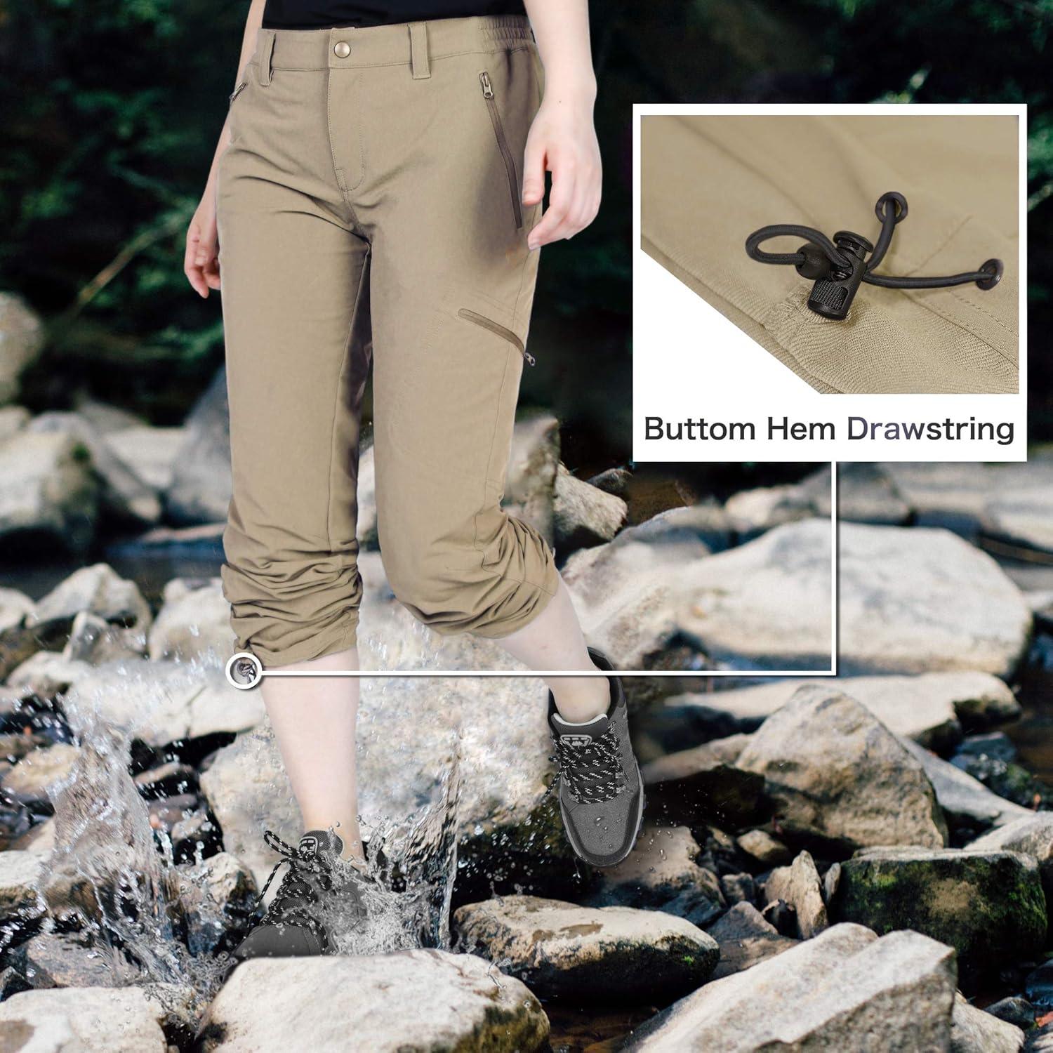 Outdoor Ventures Women’s Cargo Hiking Pants, Quick Dry Stretchy Roll Up Outdoor Pants for Camping, Golf, Fishing(Beige)