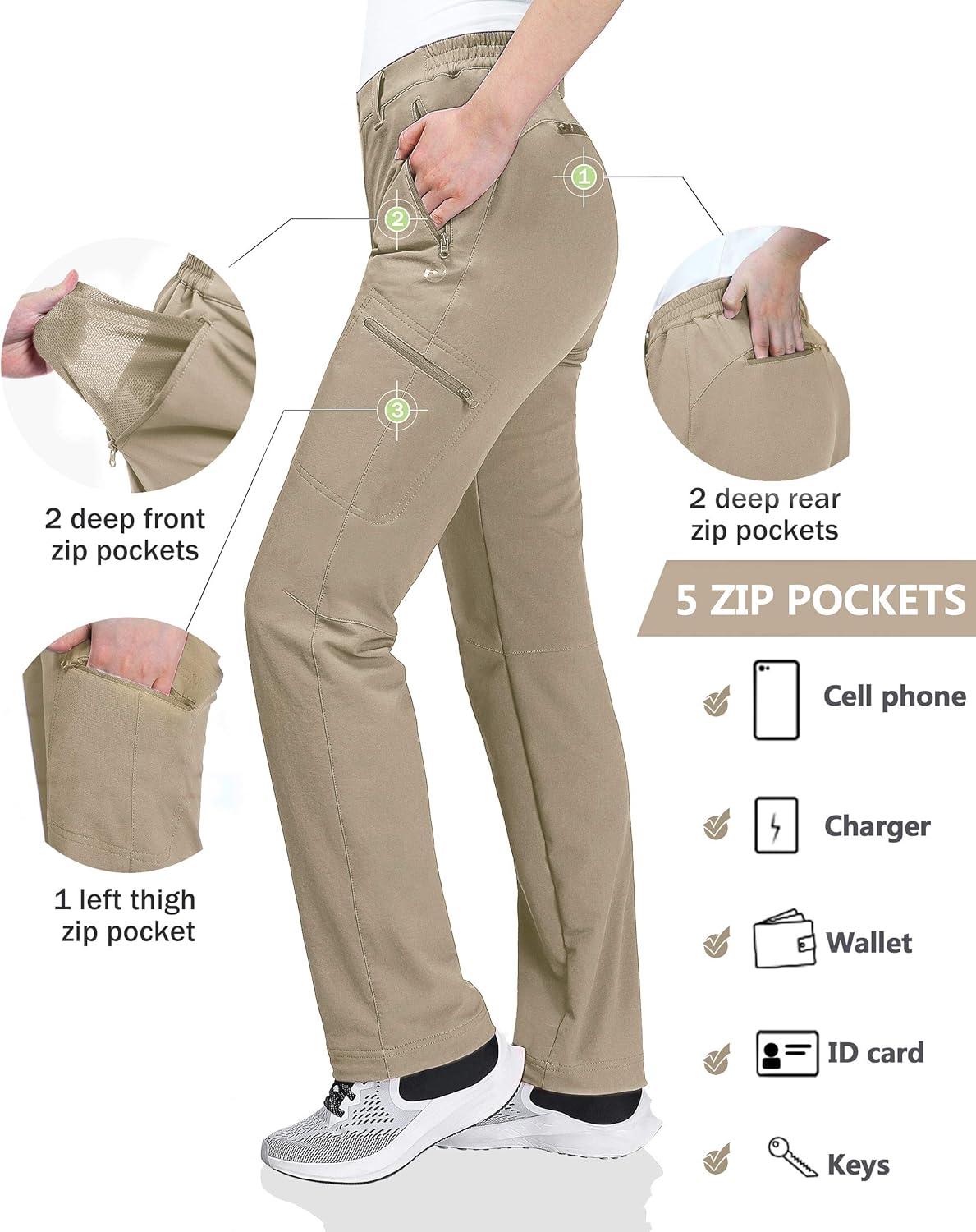 Outdoor Ventures Women’s Cargo Hiking Pants, Quick Dry Stretchy Roll Up Outdoor Pants for Camping, Golf, Fishing(Beige)