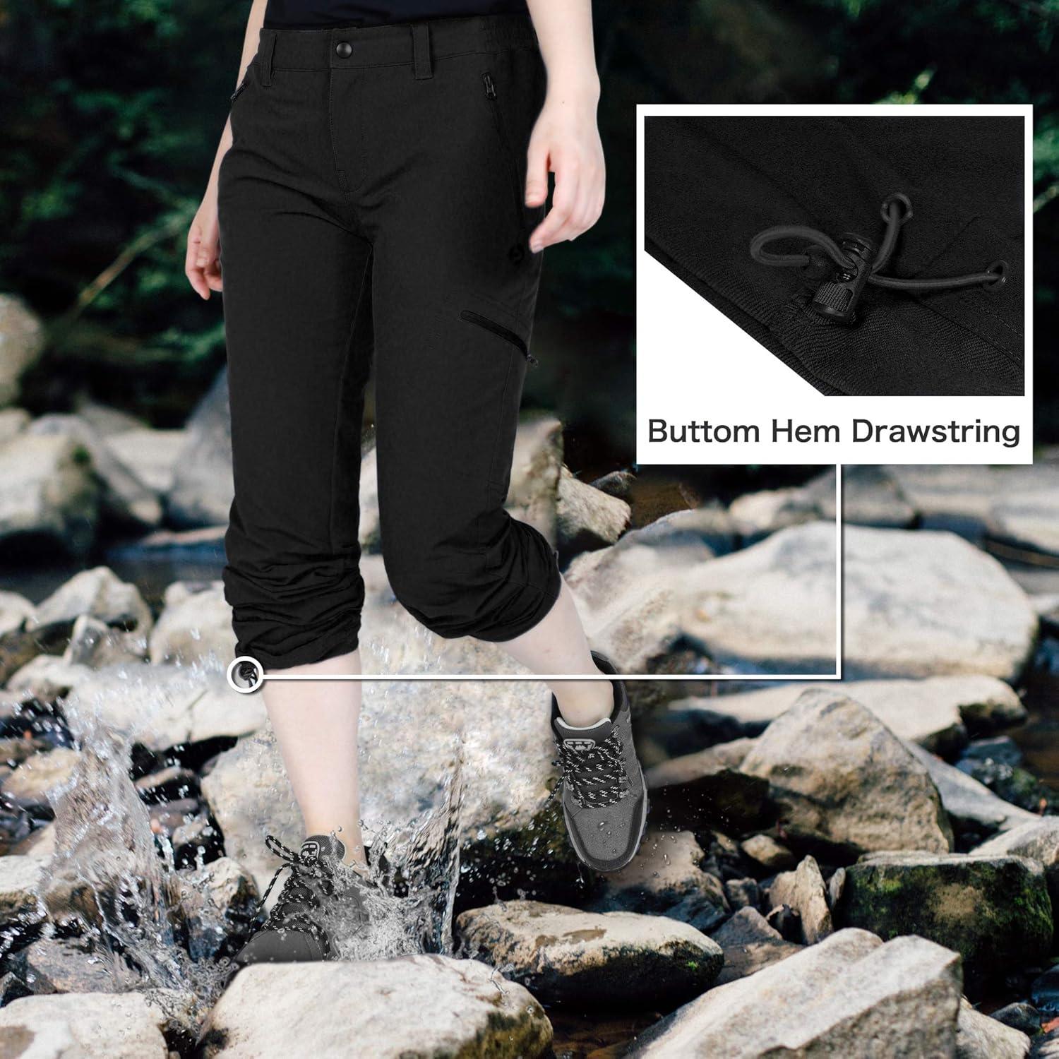 Outdoor Ventures Women’s Cargo Hiking Pants, Quick Dry Stretchy Roll Up Outdoor Pants for Camping, Golf, Fishing(Black)