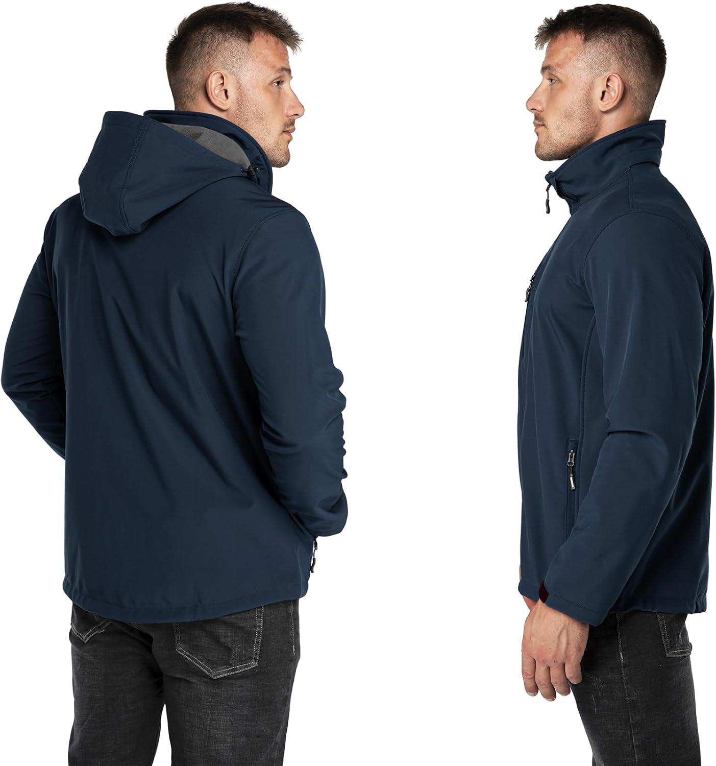 Outdoor Ventures Men’s Lightweight Softshell Jacket Fleece Lined Hooded Water Resistant Winter Hiking Windbreaker Jackets(Loyal Blue-removable Hood)