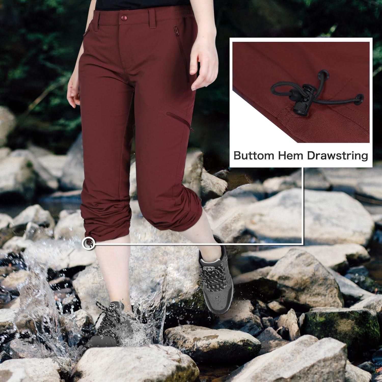 Outdoor Ventures Women’s Cargo Hiking Pants, Quick Dry Stretchy Roll Up Outdoor Pants for Camping, Golf, Fishing(Red)