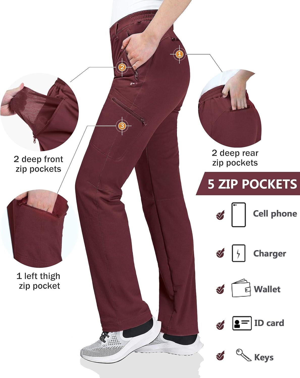 Outdoor Ventures Women’s Cargo Hiking Pants, Quick Dry Stretchy Roll Up Outdoor Pants for Camping, Golf, Fishing(Red)
