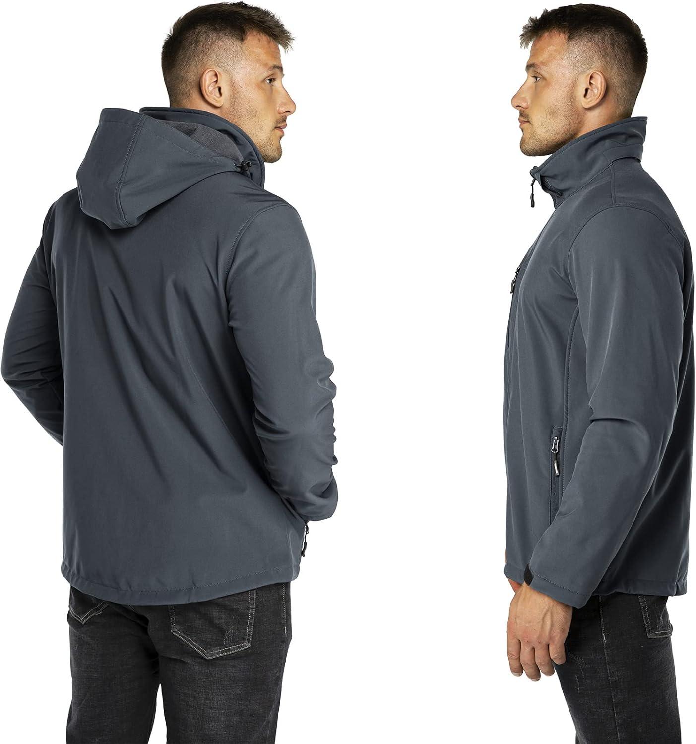 Outdoor Ventures Men’s Lightweight Softshell Jacket Fleece Lined Hooded Water Resistant Winter Hiking Windbreaker Jackets(Dimgrey- Removable Hood)