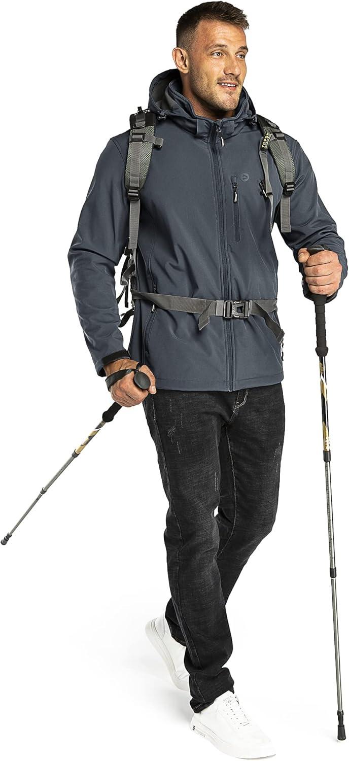 Outdoor Ventures Men’s Lightweight Softshell Jacket Fleece Lined Hooded Water Resistant Winter Hiking Windbreaker Jackets(Dimgrey- Removable Hood)