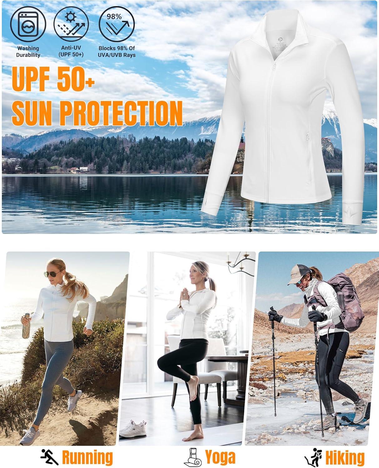 Outdoor Ventures Women’s Full Zip Up Athletic Jacket Lightweight Workout Running Jacket with Pockets for Hiking Yoga Gym(White)